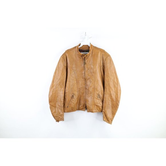 Vintage 50s Brooks Leather 44 Distressed Leather Cafe Racer Bomber Jacket USA